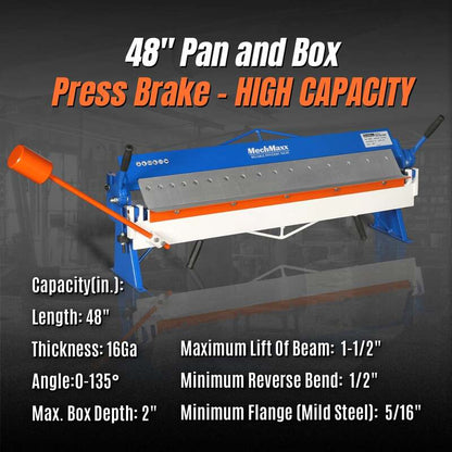 MechMaxx 500301 PB4816 48" Manual Pan & Box Brake – 16 Gauge Sheet Metal Bending Brake