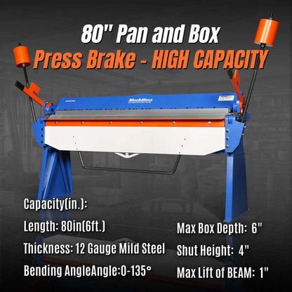 MechMaxx 500303 PB8012 80" Manual Pan & Box Brake – 12 Gauge Sheet Metal Bending Brake