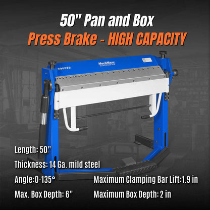MechMaxx 500310 PBA5014 50" Foot Clamp Pan & Box Brake – 14 Gauge Sheet Metal Bending Machine