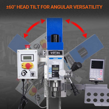 MechMaxx 500201 VM18LD 6" x 20" Benchtop Mill Drill with DRO – 1HP Variable Speed R8 Milling Machine