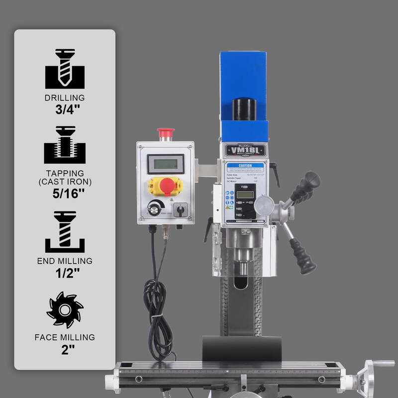 MechMaxx 500200 VM18L 6" x 20" Benchtop Mill Drill Machine – 1HP Variable Speed R8 Milling Machine