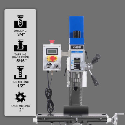 MechMaxx 500200 VM18L 6" x 20" Benchtop Mill Drill Machine – 1HP Variable Speed R8 Milling Machine