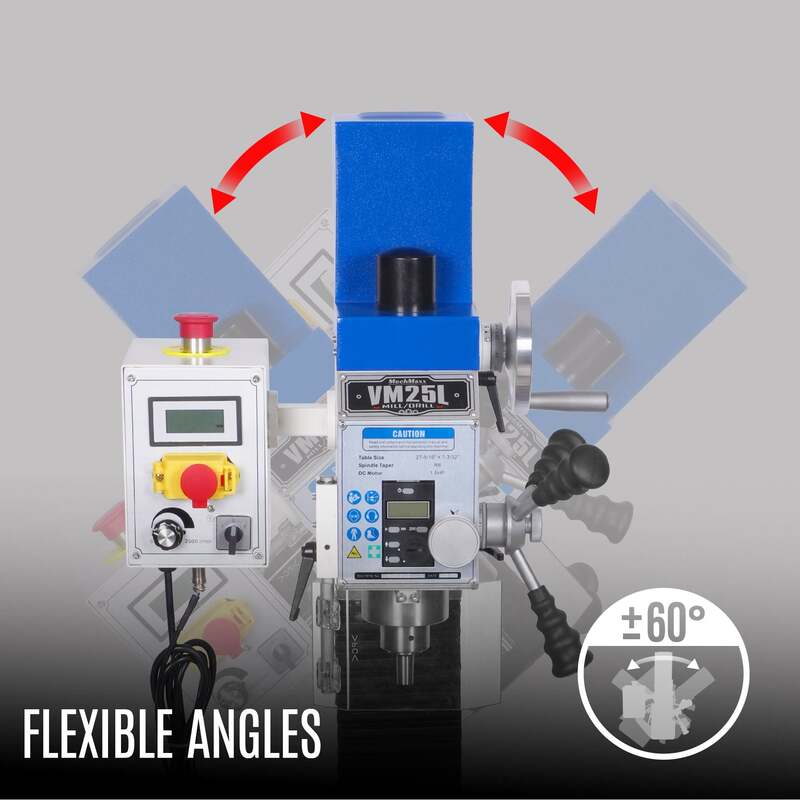 MechMaxx 500202 VM25L 7" x 27-1/2" Benchtop Mini Mill Drill – 1.5HP Variable Speed R8 Milling Machine