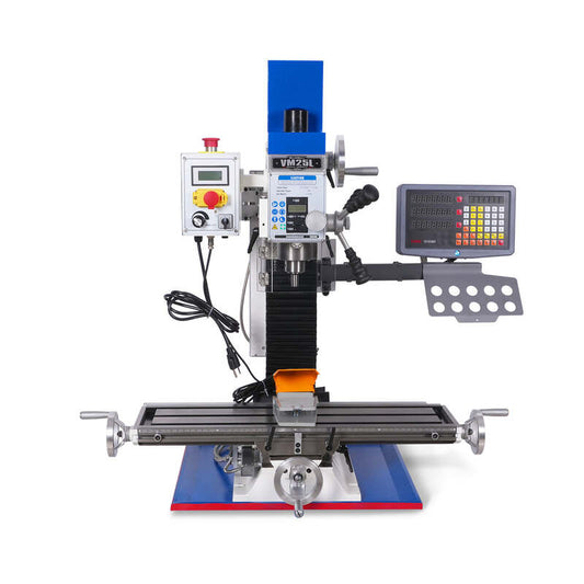 MechMaxx 500203 VM25LD 7" x 27-1/2" Benchtop Mill Drill with DRO – 1.5HP Variable Speed R8 Milling Machine