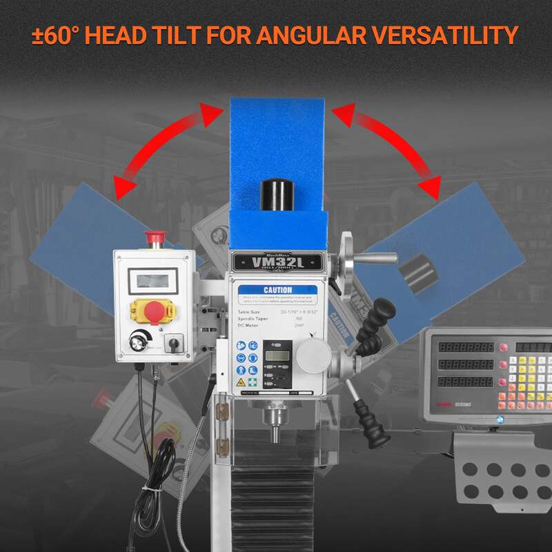 Mechmaxx 500205 8-1/4" × 33" Benchtop Mill Drill Machine with 3-Axis DRO – 2 HP Brushless Motor, Variable Speed, R8 Spindle (VM32LD)