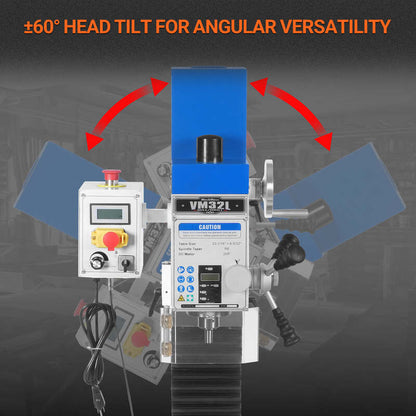 MechMaxx 500204 VM32L 8-1/4" x 33" Benchtop Mill Drill – 2HP Variable Speed R8 Milling Machine