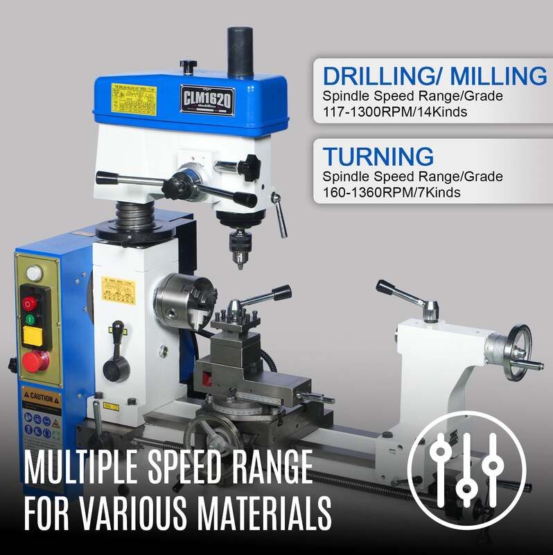 MechMaxx 500103 16" x 16" Combo Lathe Mill Drill – 1HP Multi-Function Metalworking Machine