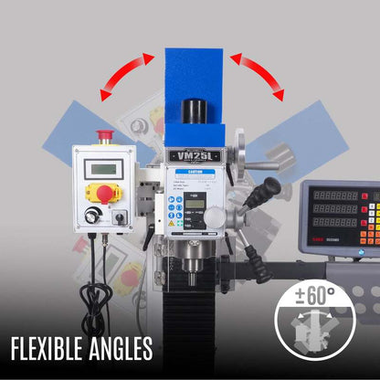 MechMaxx 500203 VM25LD 7" x 27-1/2" Benchtop Mill Drill with DRO – 1.5HP Variable Speed R8 Milling Machine